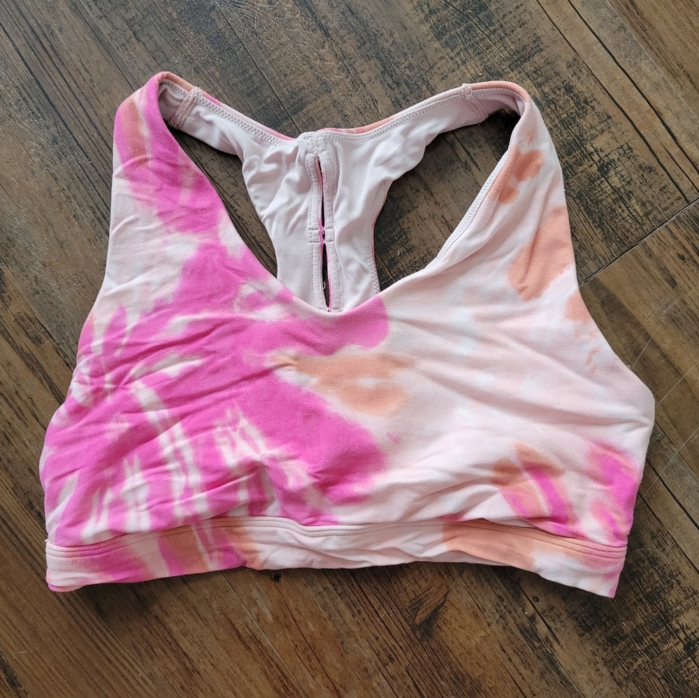 Aerie Pink Orange Tie-Dye Racerback Sports Bra Plus
